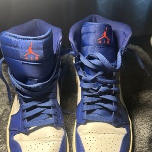 Air Jordan Blue and Cream High-Top Sneakers